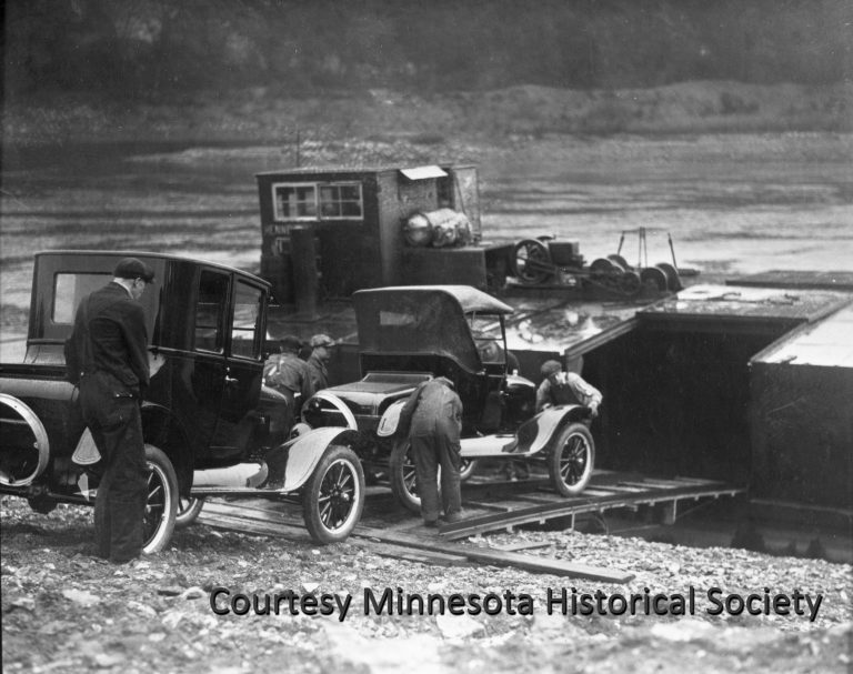 One of the primary features of the Highland Park site was its proximity to the river, which could be harnessed both for hydroelectric power and for navigation. Henry Ford built a wharf along the riverfront to allow the shipment of finished vehicles, but in reality the vast majority of cars were shipped out by rail. Courtesy Minnesota Historical Society