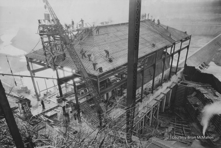 Construction of the hydroelectric plant was well underway in this 1923 photo. The plant began generating electricity in 1924. Courtesy Brian McMahon