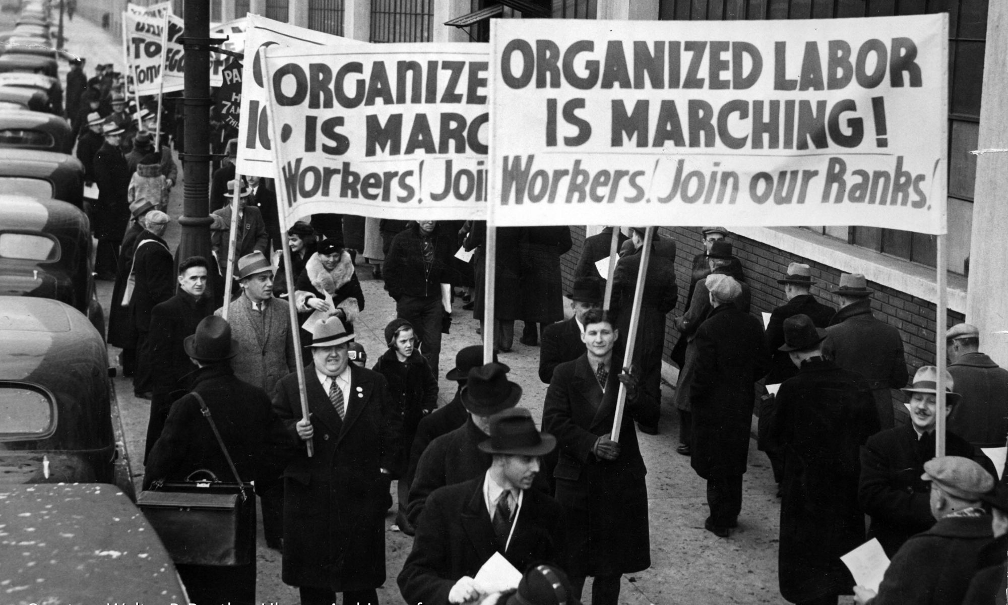 Autoworkers in Detroit and around the country mobilized in the 1930s to achieve collective bargaining rights. Chrysler and General Motors accepted the newly-formed United Autoworkers into their plants in 1937, but Henry Ford refused to acknowledge the UAW. It would be another four years before Ford, encouraged by his wife Clara, would accept the UAW. Courtesy Walter P. Reuther Library, Archives of Labor and Urban Affairs, Wayne State University